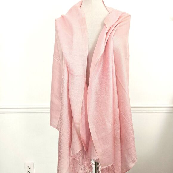 Large Pink Scarf with Paisley Weave and Fringe Womens - Picture 8 of 9